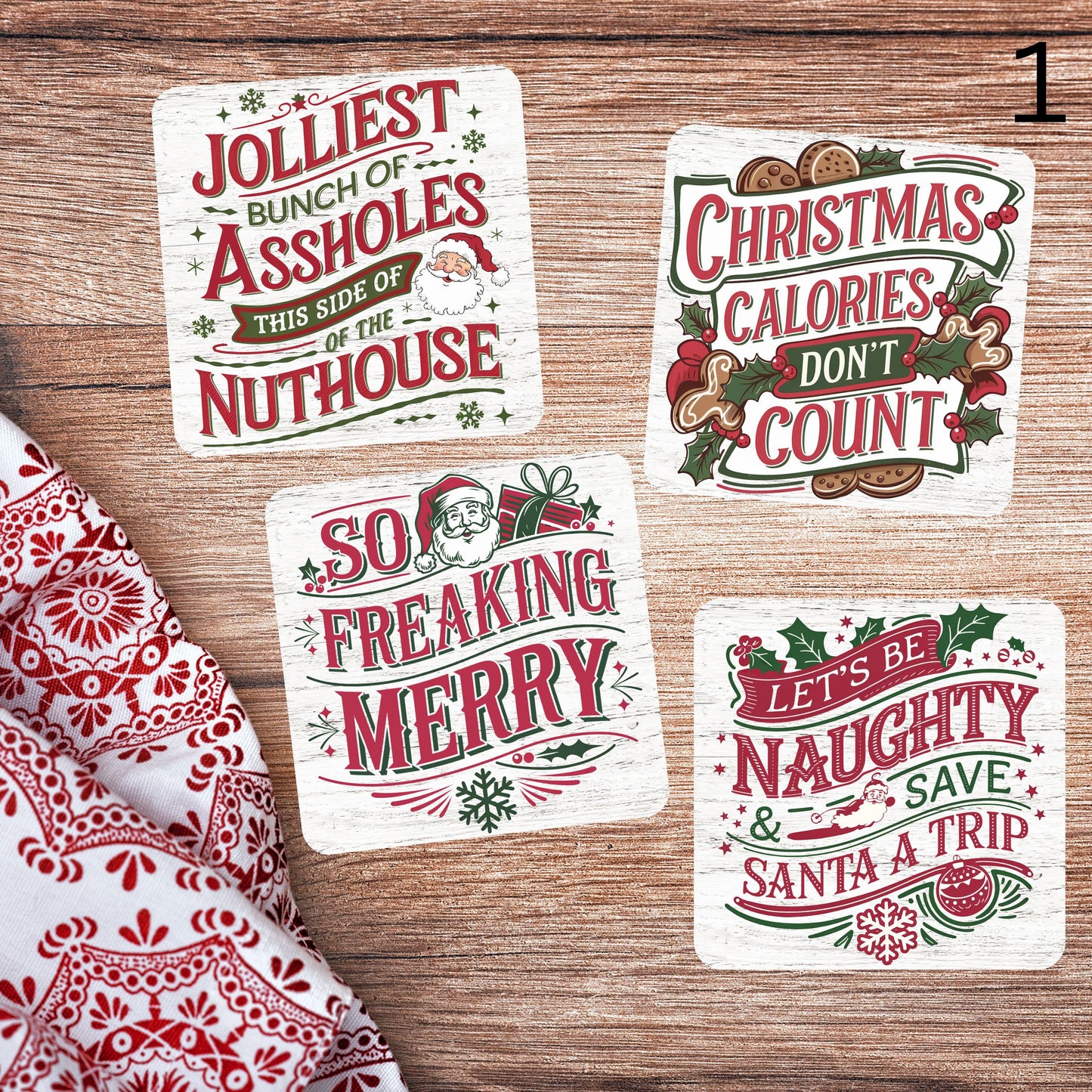 Festive & Funny Christmas Coasters - MDF with cork backing