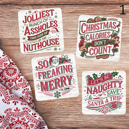 Festive & Funny Christmas Coasters - MDF with cork backing