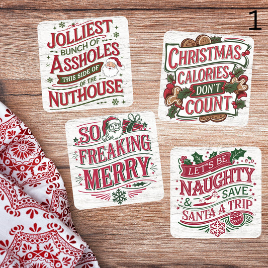Festive & Funny Christmas Coasters - MDF with cork backing