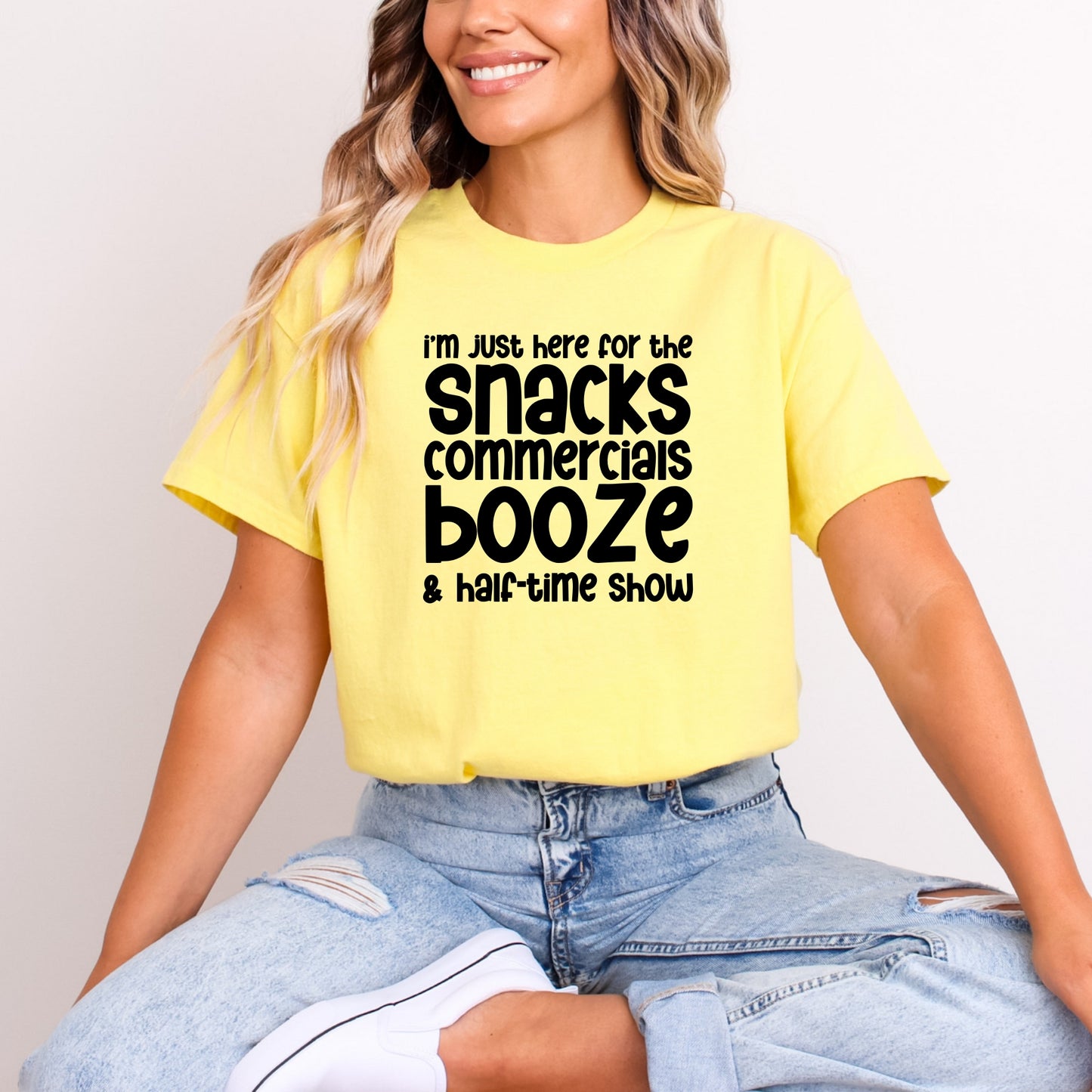 I'm just here for the Snacks, Commercials, Booze & Halftime Show - Adult Soft-style T-shirt for those who are just there for the halftime show.