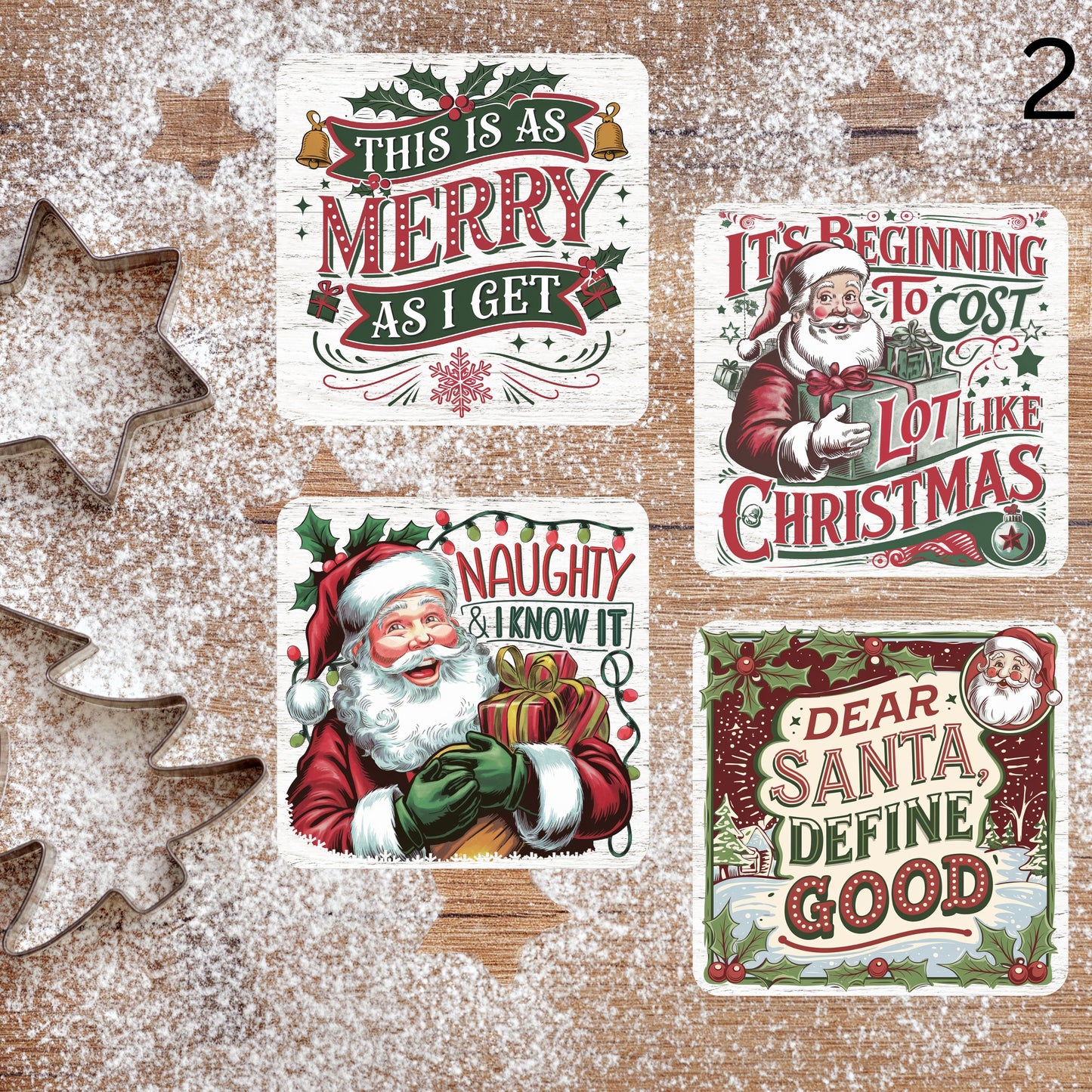 Festive & Funny Christmas Coasters - MDF with cork backing