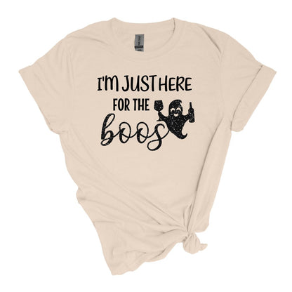 Just Here for the Boos Tee - Fun Halloween shirt with a pop of glitter