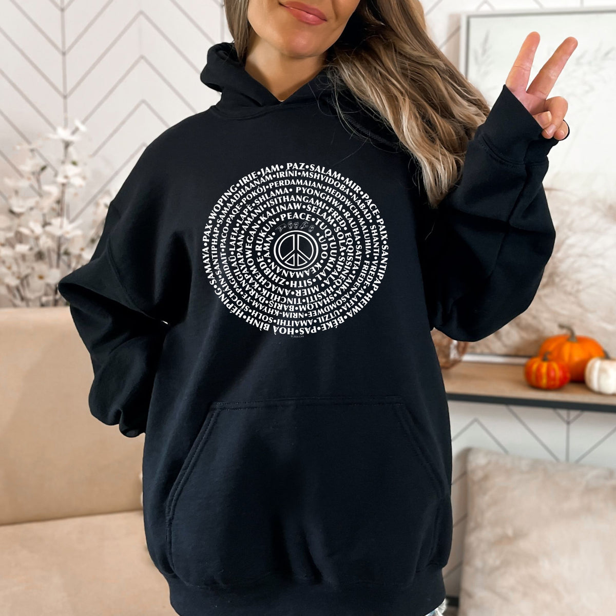 Can you say PEACE - Gildan Heavy Blend Hoodie - artwork designed by Cynthia NeJame