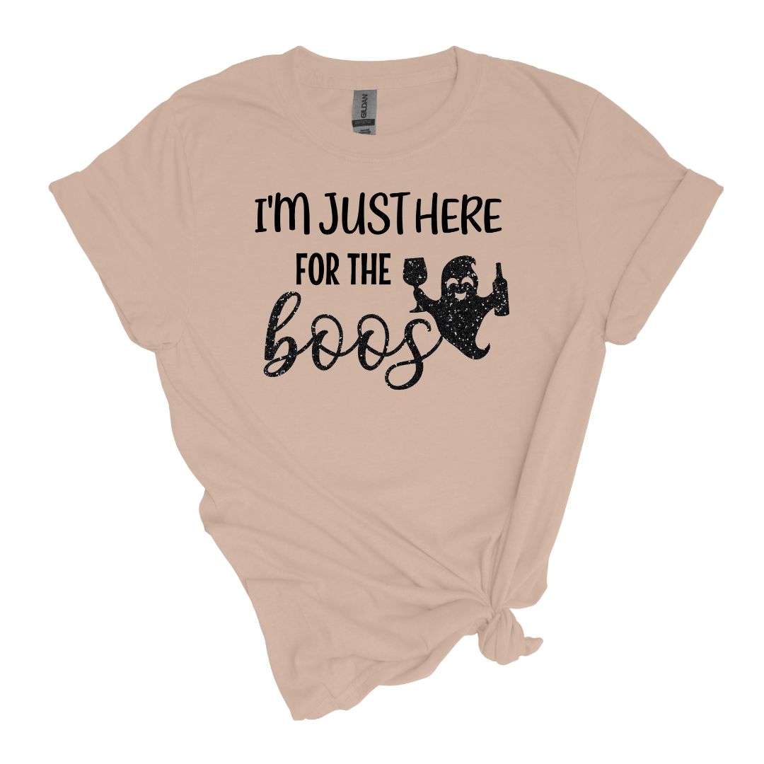 Just Here for the Boos Tee - Fun Halloween shirt with a pop of glitter