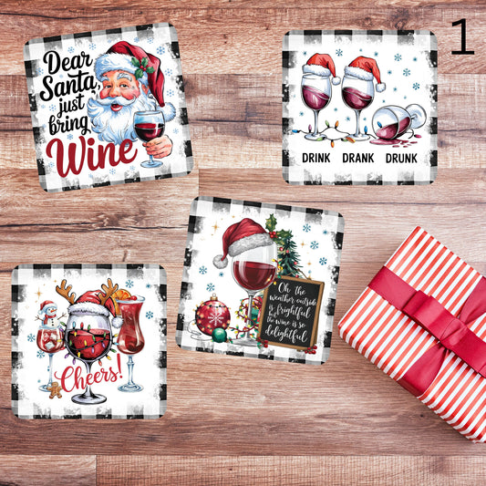 Wine Themed Christmas Coasters - MDF with cork backing