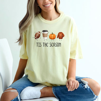 Tis' The Season | Football, Coffee, Pumpkins & Sweaters | Comfort Colors® Doodle Art T-Shirt