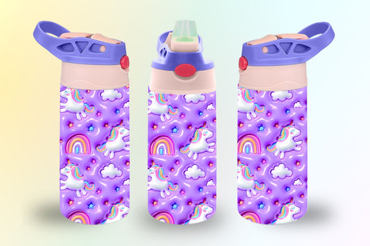 12 oz. Kids Stainless Tumbler with Straw Lid - Unicorns and Rainbows - 3D effect