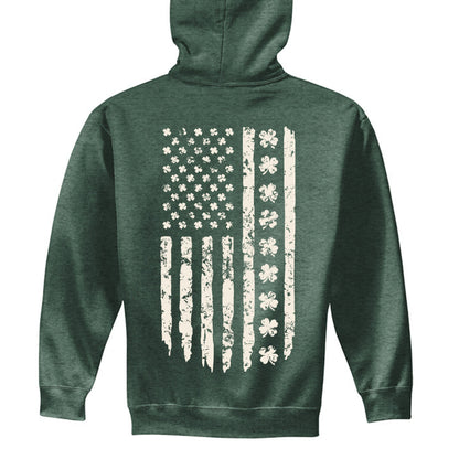 Shamrock Distressed American Flag - Gildan Heavy Blend Hoodie
