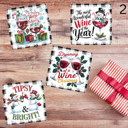 Wine Themed Christmas Coasters - MDF with cork backing
