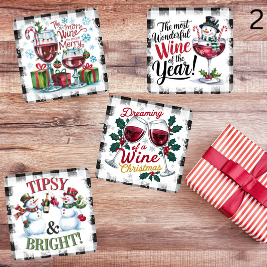 Wine Themed Christmas Coasters - MDF with cork backing