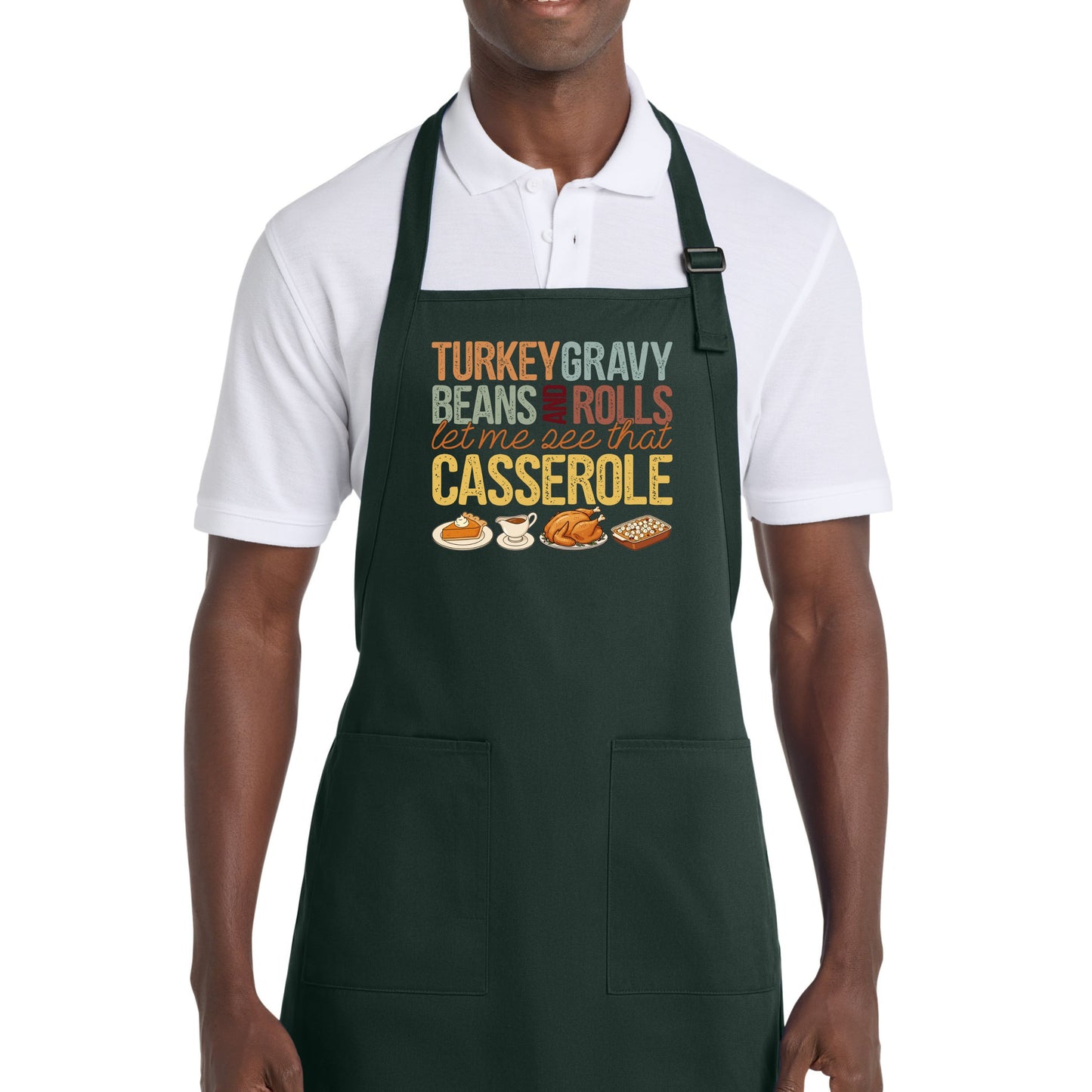 Turkey, Gravy, Beans & Rolls - Thanksgiving Port Authority® Full-Length Apron with Pockets