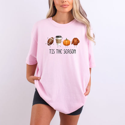 Tis' The Season | Football, Coffee, Pumpkins & Sweaters | Comfort Colors® Doodle Art T-Shirt