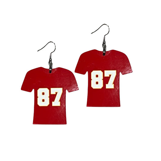 Pendientes ligeros de camiseta de fútbol - Rojo con el número de tu jugador favorito