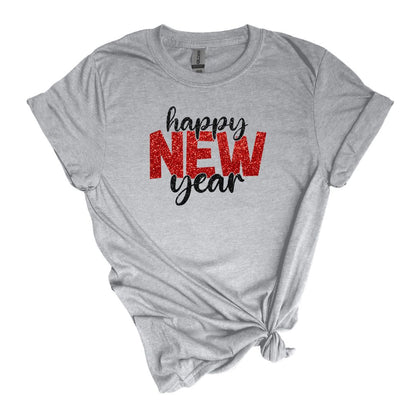 Happy New Year Glitter Tee - T-shirt de style doux pour adultes