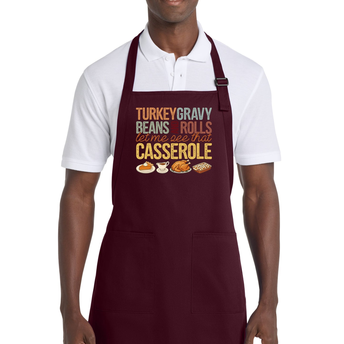 Turkey, Gravy, Beans & Rolls - Thanksgiving Port Authority® Full-Length Apron with Pockets