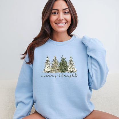 Merry & Bright - Christmas Trees on Heavy Cotton Crewneck