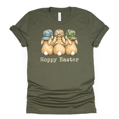 Hoppy Easter - Bunnies with Camo Hats - BELLA+CANVAS ® Unisex Jersey Short Sleeve Tee