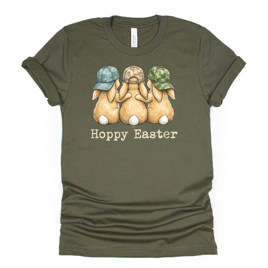 Hoppy Easter - Bunnies with Camo Hats - BELLA+CANVAS ® Unisex Jersey Short Sleeve Tee