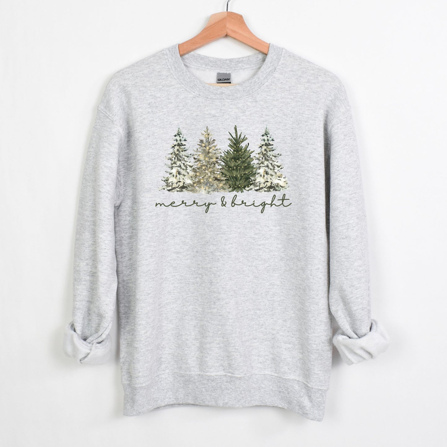 Merry & Bright - Christmas Trees on Heavy Cotton Crewneck