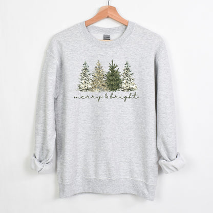Merry & Bright - Christmas Trees on Heavy Cotton Crewneck
