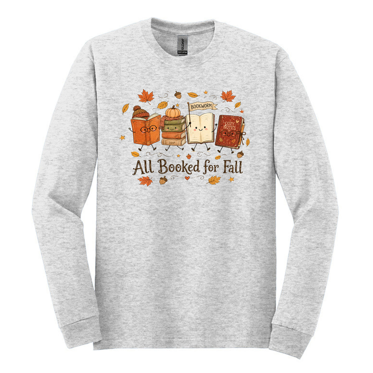 All Booked for Fall - Fun Doodle Design | Gildan® Heavy Cotton™ 100% Cotton Long Sleeve T-Shirt