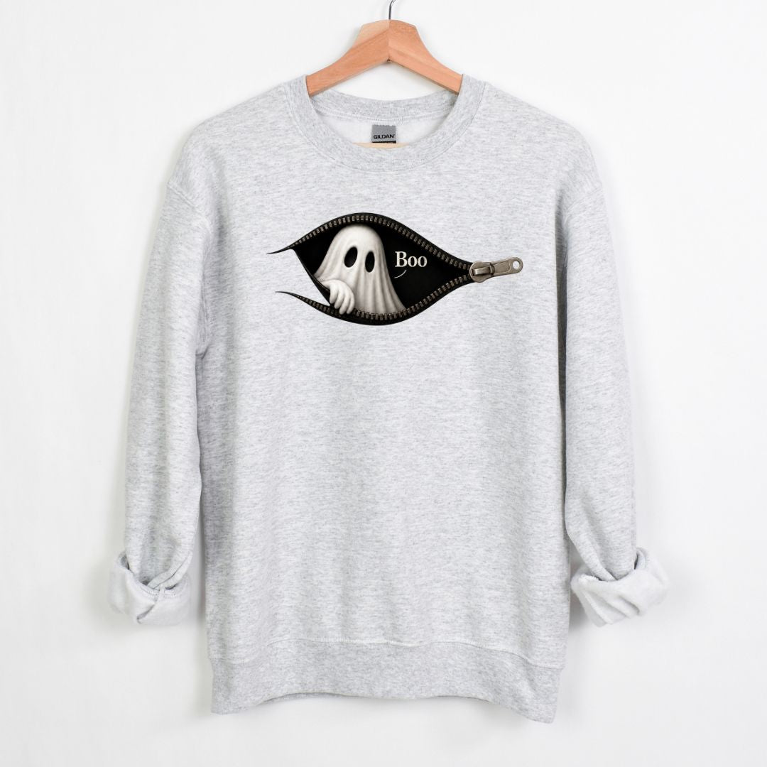 Boo - Cute Peeking Ghost - Gildan Crewneck