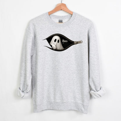 Boo - Cute Peeking Ghost - Gildan Crewneck