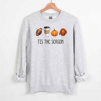 Tis The Season | Fun Doodle Art Gildan Crewneck | Football, Coffee, Pumpkins & Sweaters!