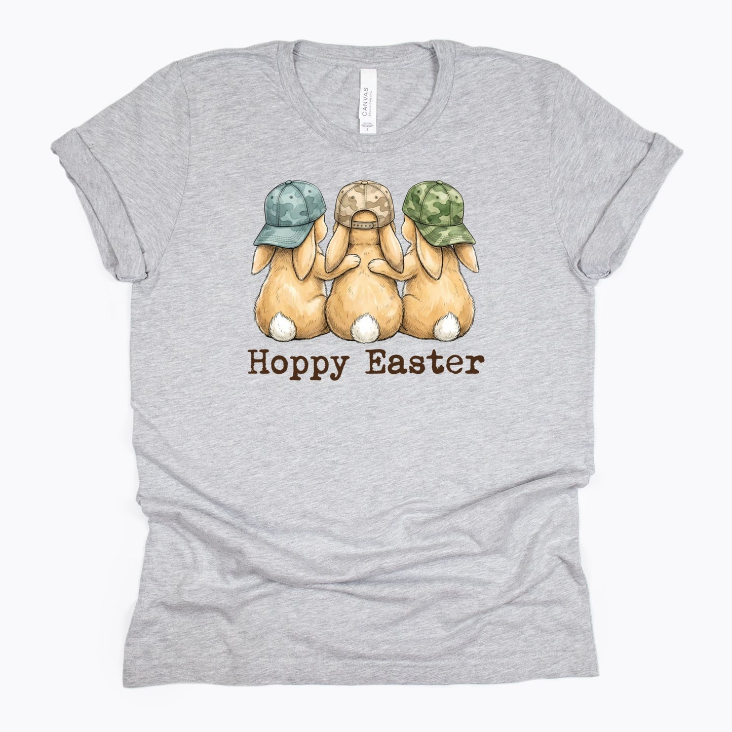 Hoppy Easter - Bunnies with Camo Hats - BELLA+CANVAS ® Unisex Jersey Short Sleeve Tee