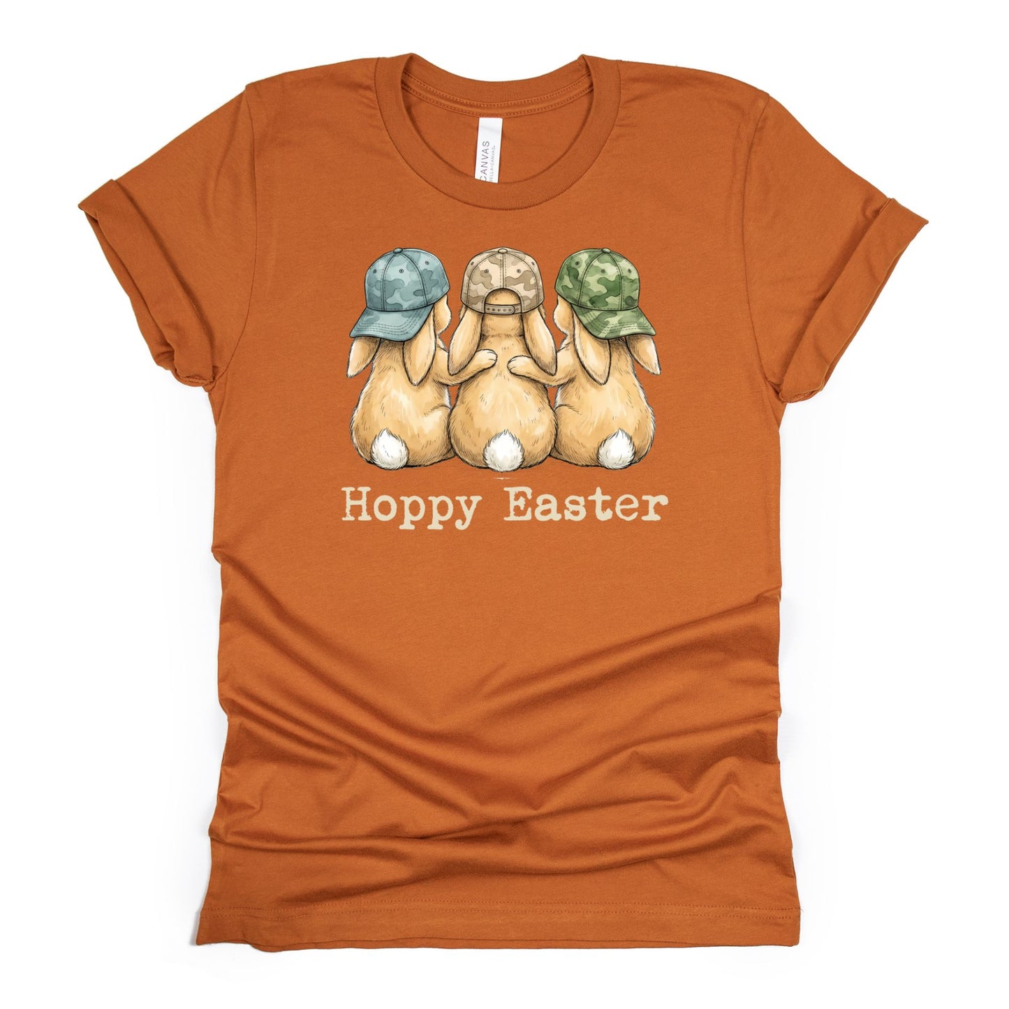 Hoppy Easter - Bunnies with Camo Hats - BELLA+CANVAS ® Unisex Jersey Short Sleeve Tee