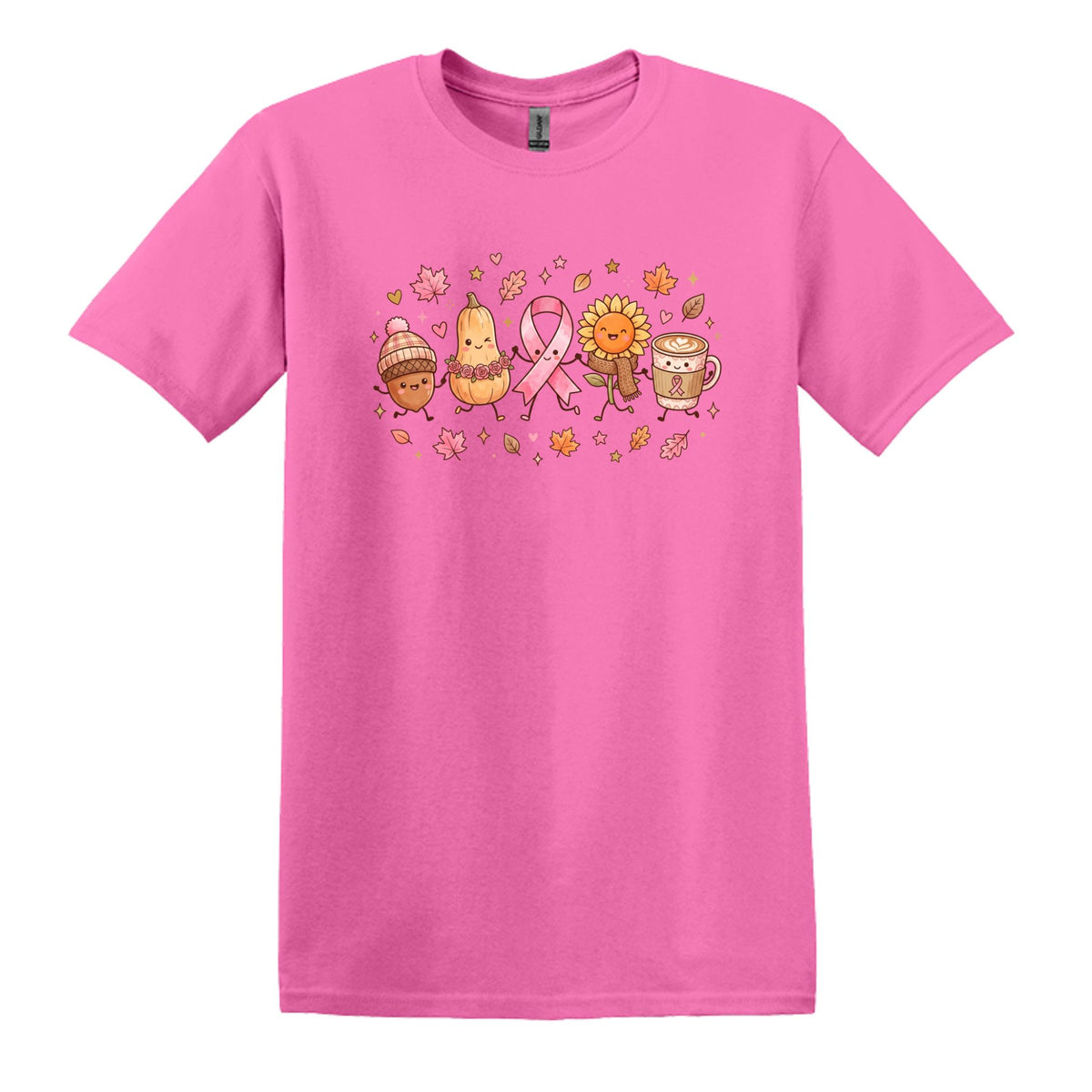 Fall Themed Doodle Art - Breast Cancer Awareness - Gildan Softstyle T-shirt