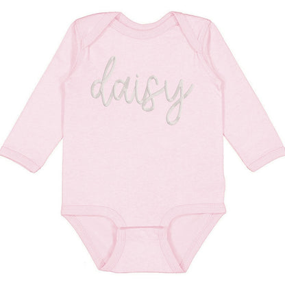 Faux Embroidery Baby Name - Infant Long Sleeve Bodysuit