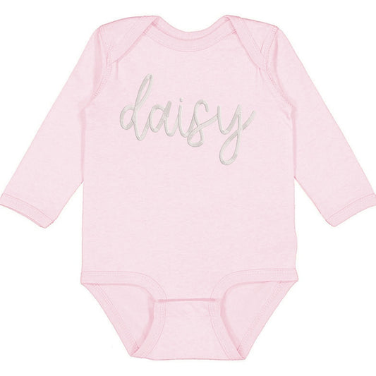 Faux Embroidery Baby Name - Infant Long Sleeve Bodysuit