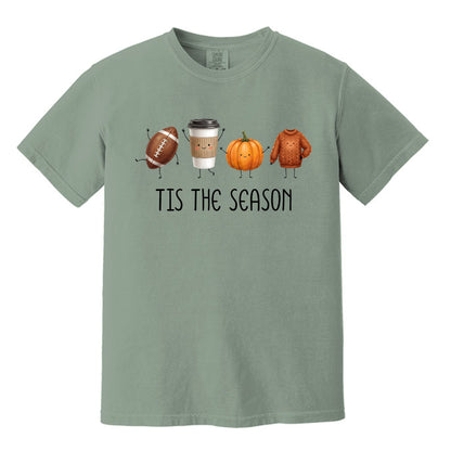 Tis' The Season | Football, Coffee, Pumpkins & Sweaters | Comfort Colors® Doodle Art T-Shirt