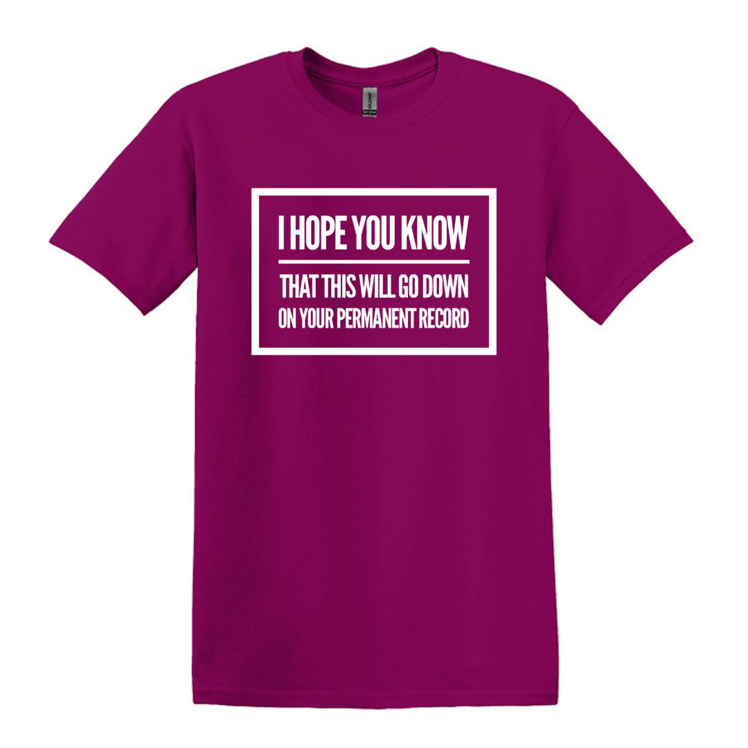 I hope you know that this will go down on your permanent record - Gildan Adult Unisex Heavy Cotton