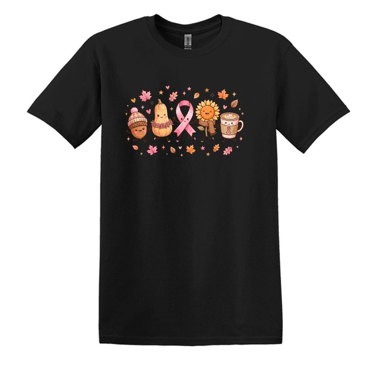 Fall Themed Doodle Art - Breast Cancer Awareness - Gildan Softstyle T-shirt