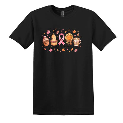 Fall Themed Doodle Art - Breast Cancer Awareness - Gildan Softstyle T-shirt