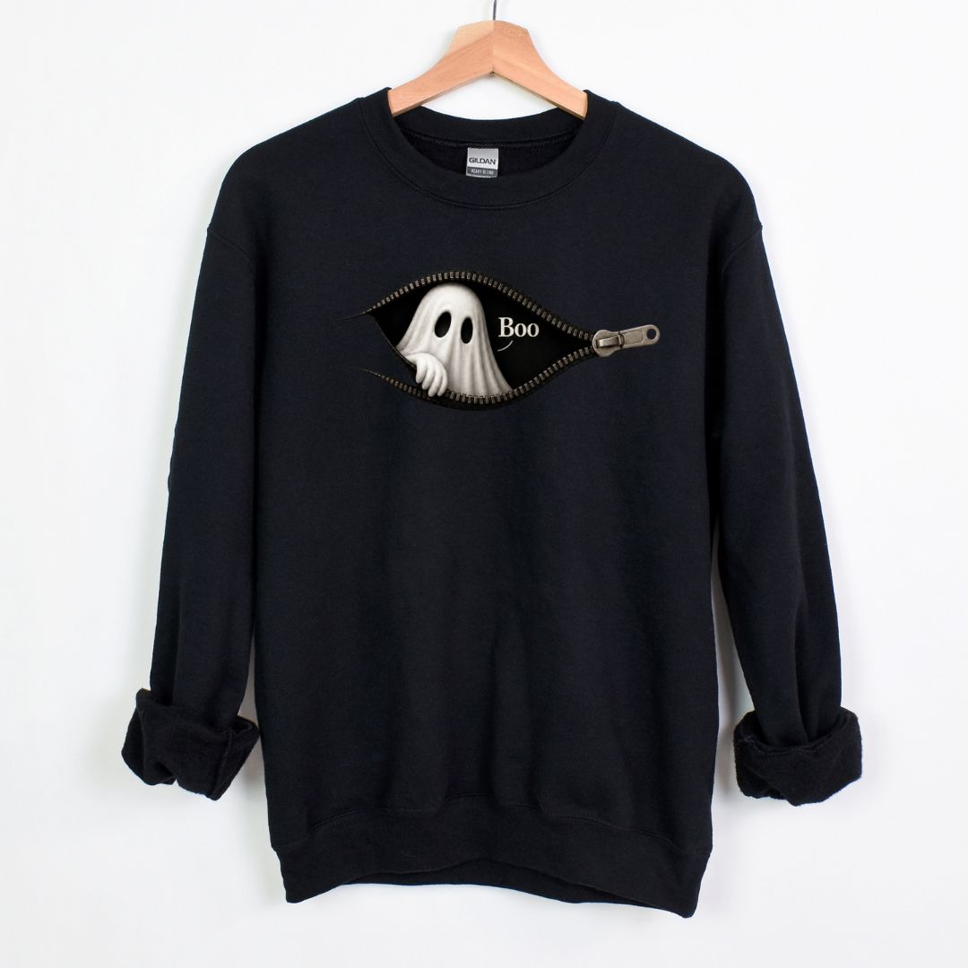 Boo - Cute Peeking Ghost - Gildan Crewneck