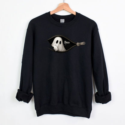 Boo - Cute Peeking Ghost - Gildan Crewneck