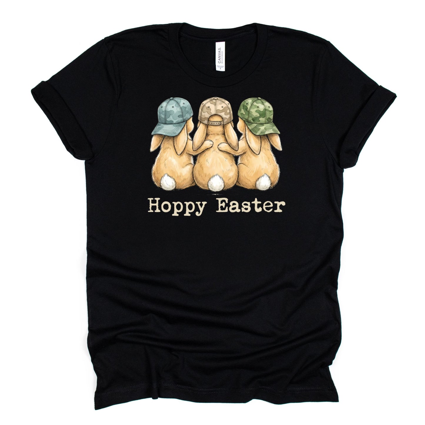 Hoppy Easter - Bunnies with Camo Hats - BELLA+CANVAS ® Unisex Jersey Short Sleeve Tee