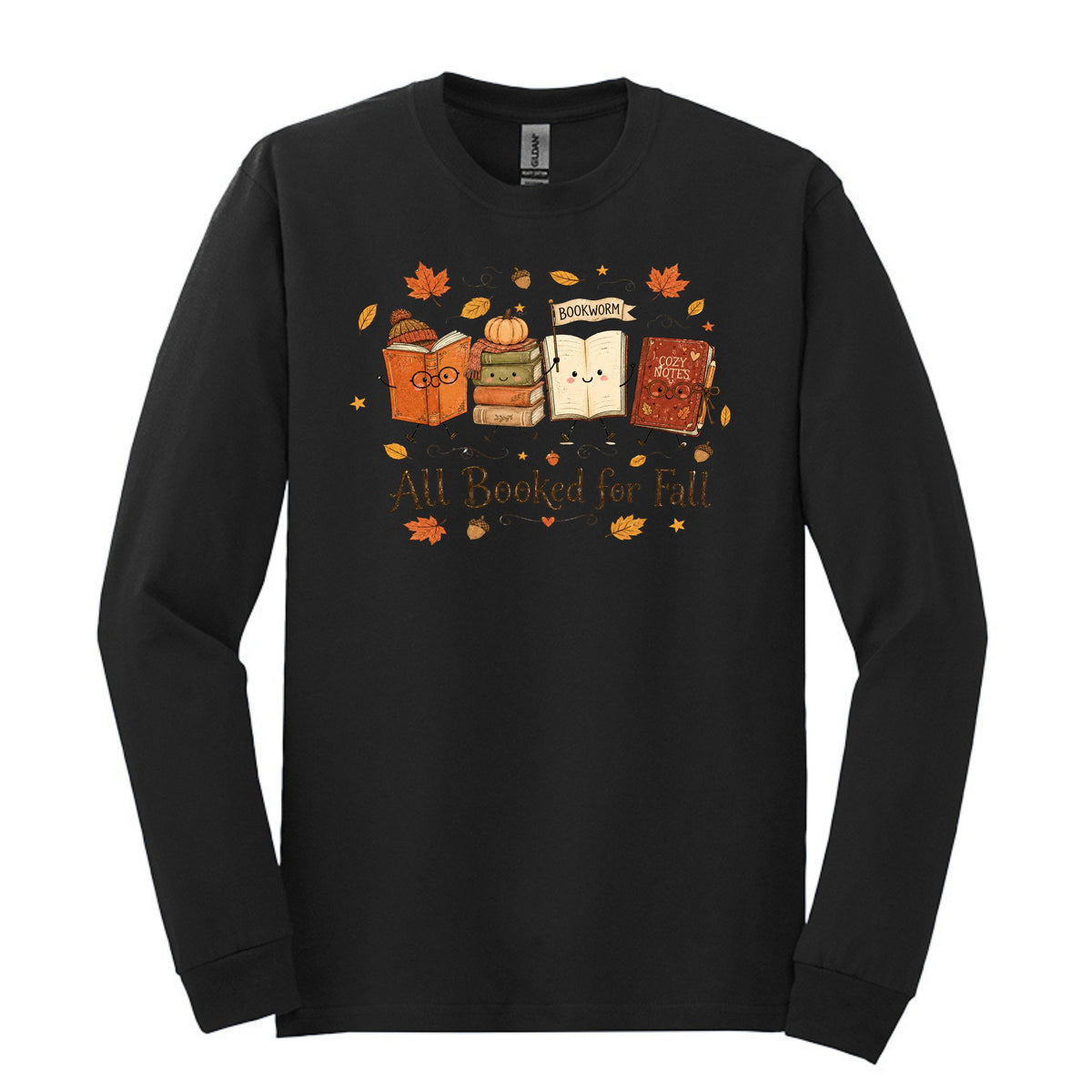 All Booked for Fall - Fun Doodle Design | Gildan® Heavy Cotton™ 100% Cotton Long Sleeve T-Shirt
