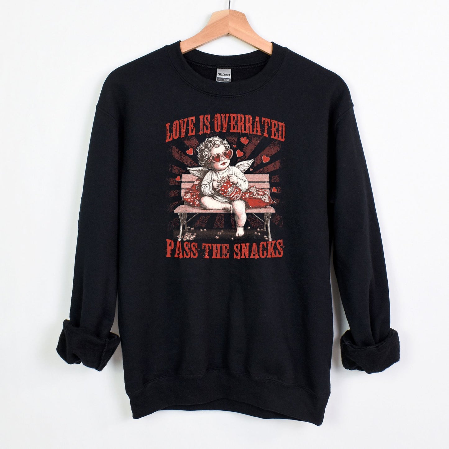 Love is Overrated - Pass the Snacks - Funny Valentine Heavy Blend Crewneck