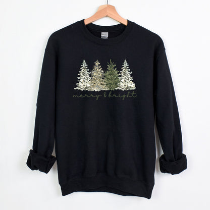 Merry & Bright - Christmas Trees on Heavy Cotton Crewneck