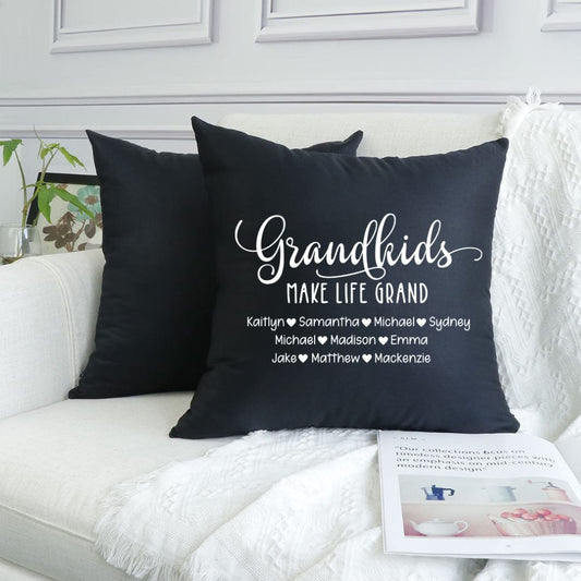 Los nietos hacen la vida grandiosa - Funda de almohada personalizada de 18" x 18"