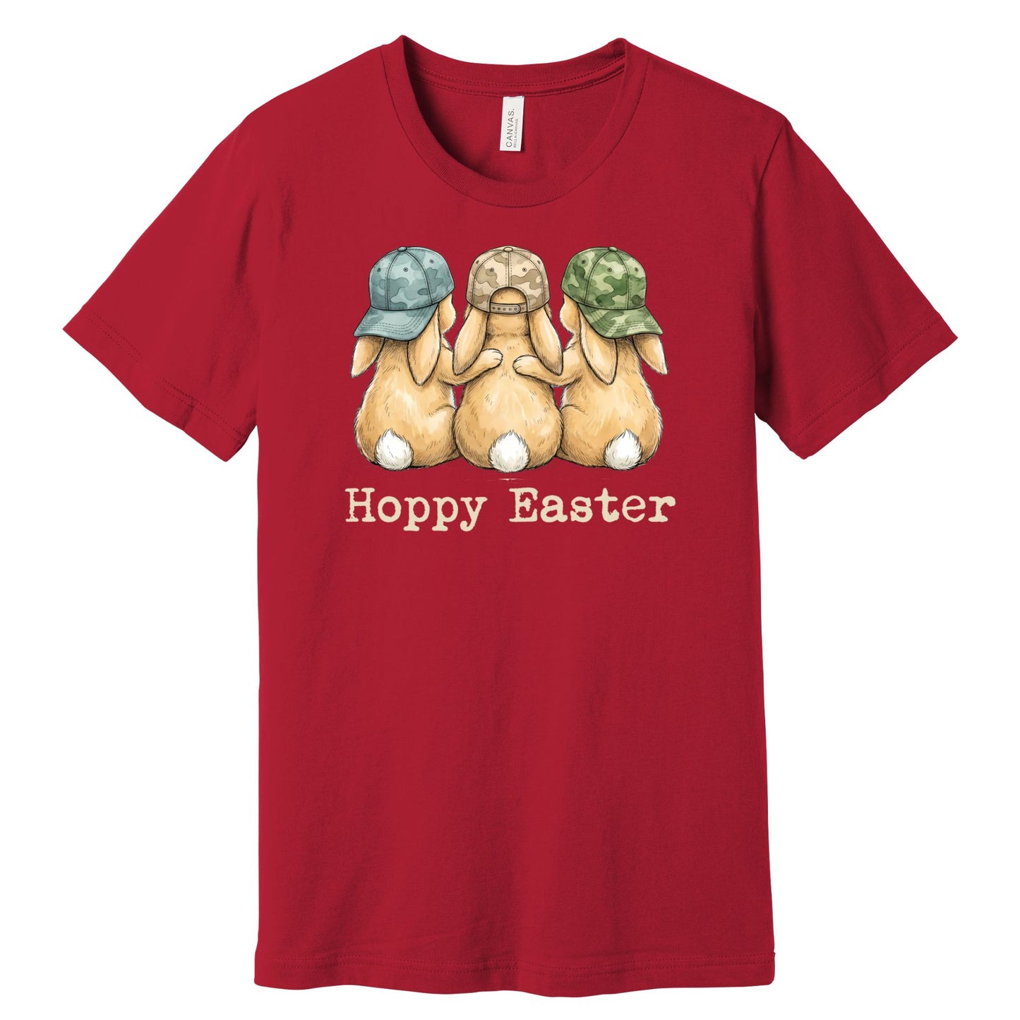 Hoppy Easter - Bunnies with Camo Hats - BELLA+CANVAS ® Unisex Jersey Short Sleeve Tee
