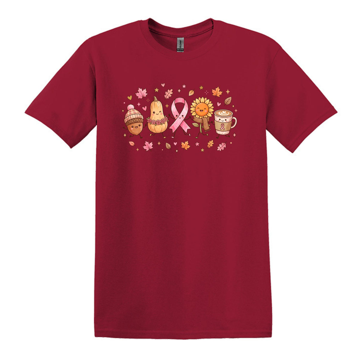Fall Themed Doodle Art - Breast Cancer Awareness - Gildan Softstyle T-shirt