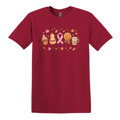 Fall Themed Doodle Art - Breast Cancer Awareness - Gildan Softstyle T-shirt