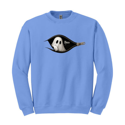 Boo - Cute Peeking Ghost - Gildan Crewneck