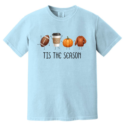 Tis' The Season | Football, Coffee, Pumpkins & Sweaters | Comfort Colors® Doodle Art T-Shirt
