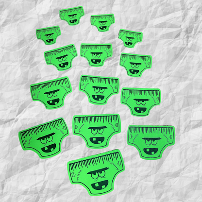 Creepy Underwear Sticker Bundle - Neon Green with Creepy Face - Permanent die cut laminated stickers
